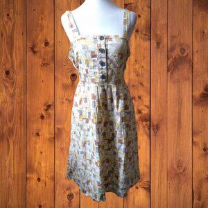 Cath Kidston Size 10 Geometric Fit Flare Sleeveless Knee Length Tie Back Pockets